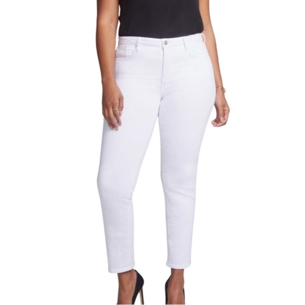NYDJ White Denim Jeans Lift Tuck Straight Cut Mid Rise SZ 14 NWT Flattering